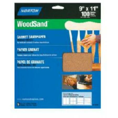 NORTON CO 07660747990 9 x 11 in. 100 Medium Grit- Garnet Wood Sanding Sheets, 5PK 126485